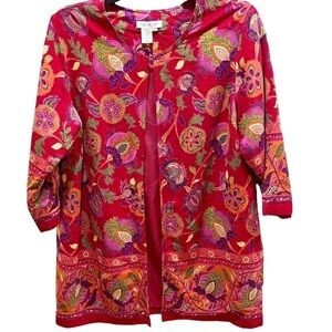 Coldwater Creek Linen Blend Fully Lined Red Floral Jacket Sz L